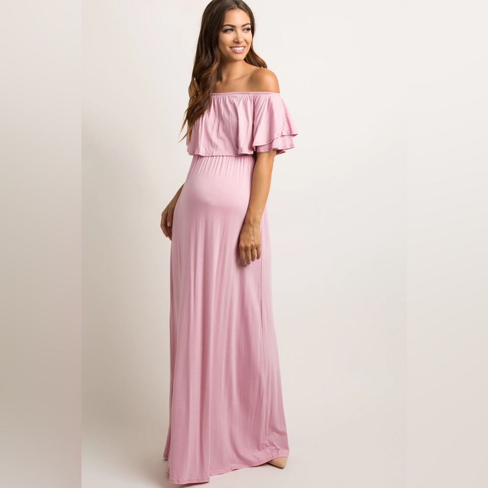 Pinkblush off shoulder ruffle maternity maxi